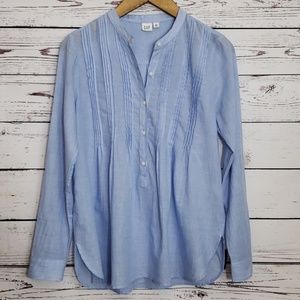 Gap Pintuck Popover Top End On End Cotton Blue XS